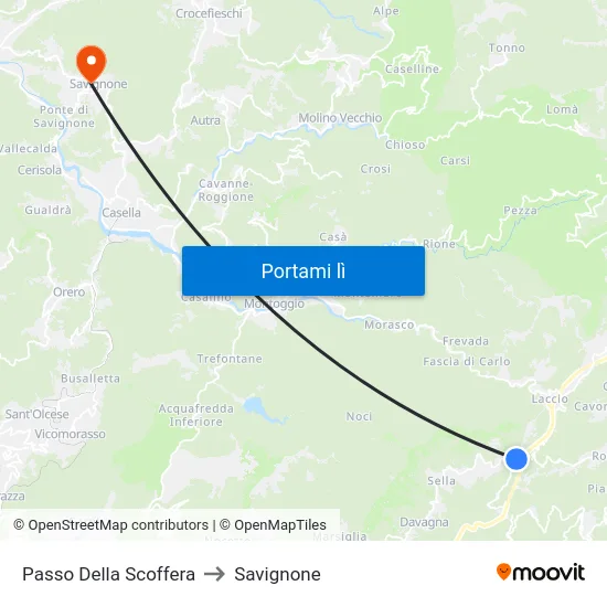 Passo Della Scoffera to Savignone map