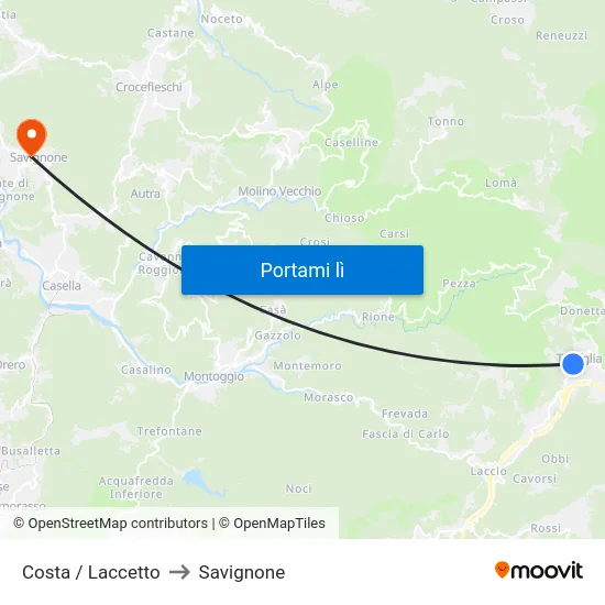 Costa / Laccetto to Savignone map