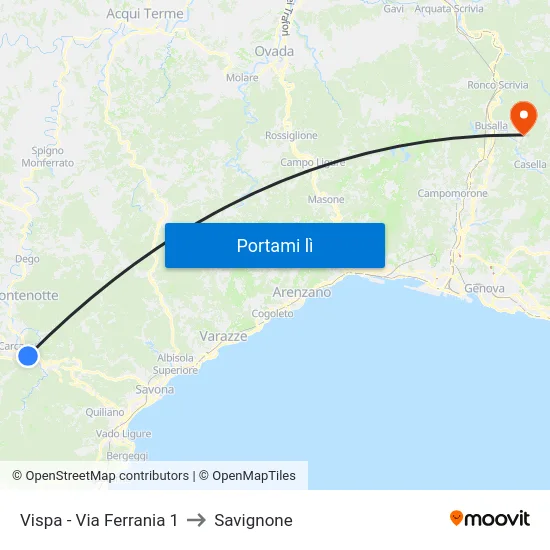 Vispa - Via Ferrania 1 to Savignone map