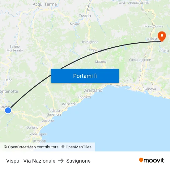 Vispa - Via Nazionale to Savignone map