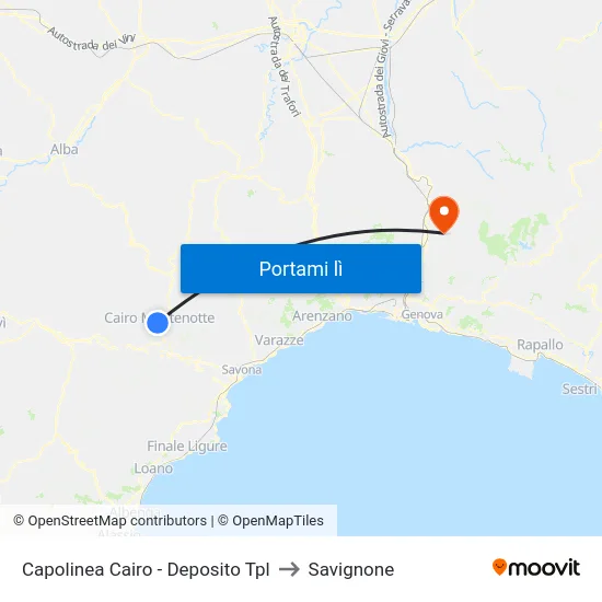 Capolinea Cairo - Deposito Tpl to Savignone map