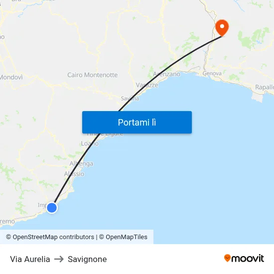 Via Aurelia to Savignone map