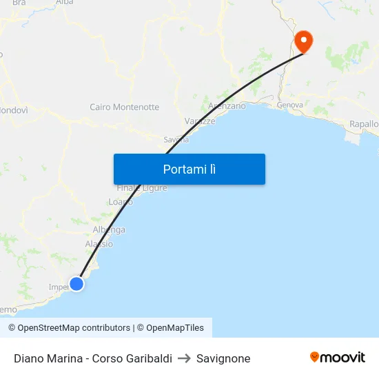 Diano Marina - Corso Garibaldi to Savignone map