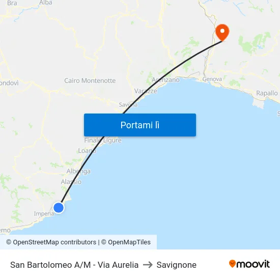San Bartolomeo A/M - Via Aurelia to Savignone map