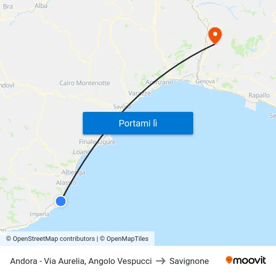 Andora - Via Aurelia, Angolo Vespucci to Savignone map