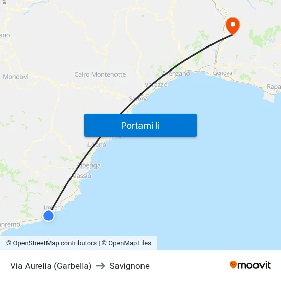 Via Aurelia (Garbella) to Savignone map