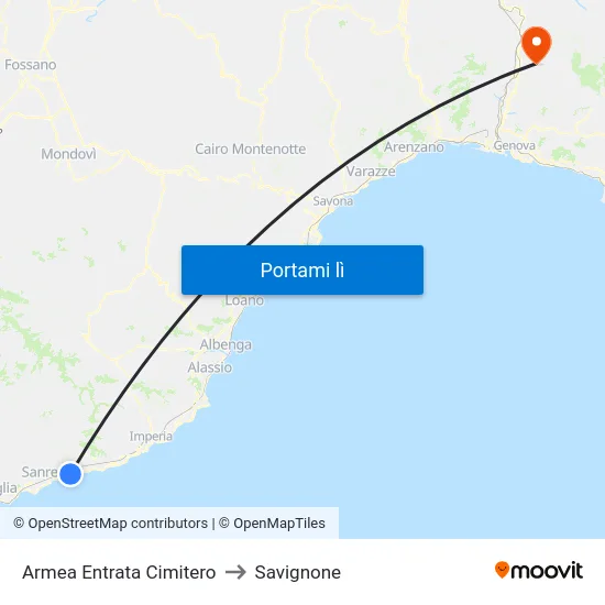 Armea Entrata Cimitero to Savignone map