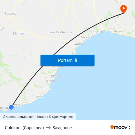 Coldirodi (Capolinea) to Savignone map