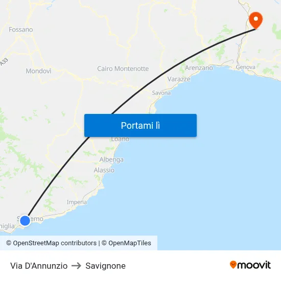 Via D'Annunzio to Savignone map