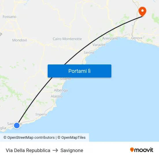 Via Della Repubblica to Savignone map