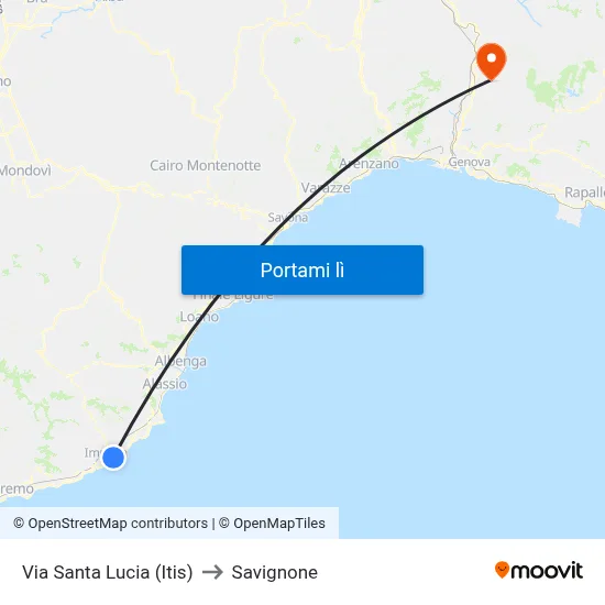 Via Santa Lucia (Itis) to Savignone map