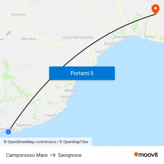 Camporosso Mare to Savignone map