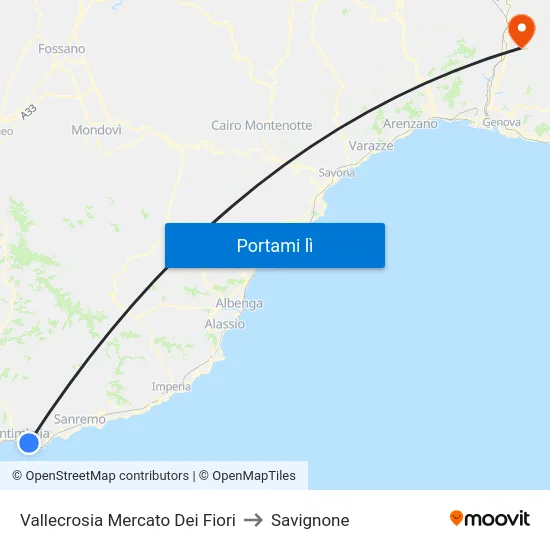 Vallecrosia Mercato Dei Fiori to Savignone map