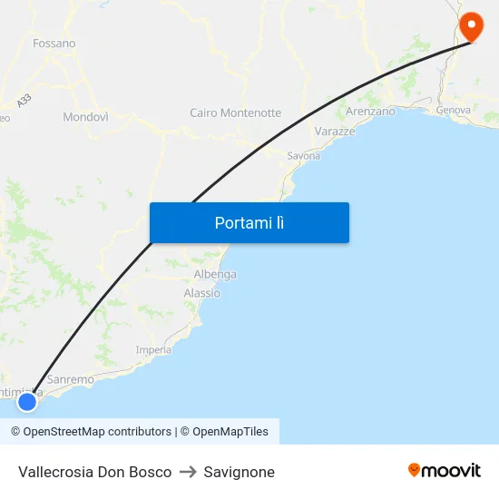 Vallecrosia Don Bosco to Savignone map