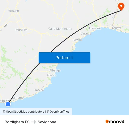Bordighera FS to Savignone map