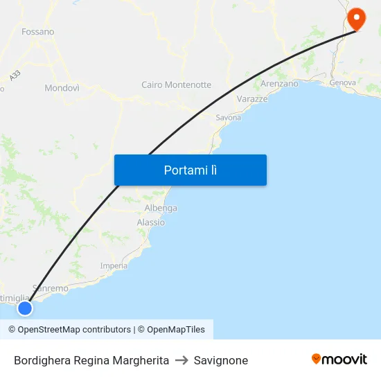 Bordighera Regina Margherita to Savignone map