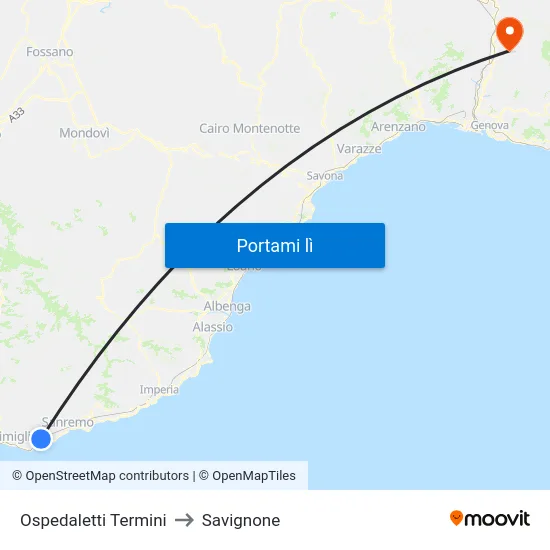 Ospedaletti Termini to Savignone map
