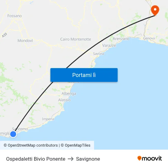 Ospedaletti Bivio Ponente to Savignone map