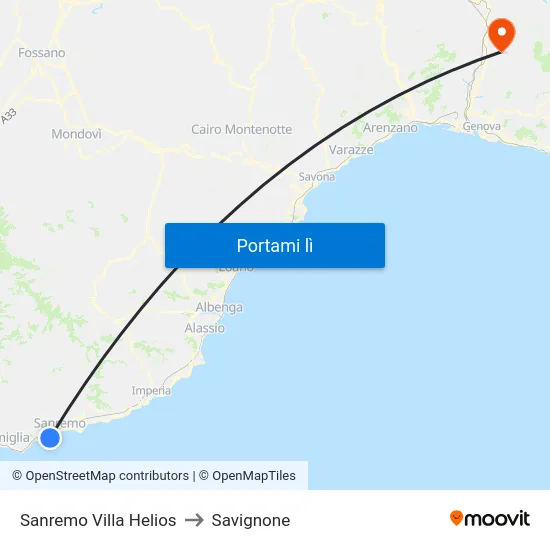 Sanremo Villa Helios to Savignone map