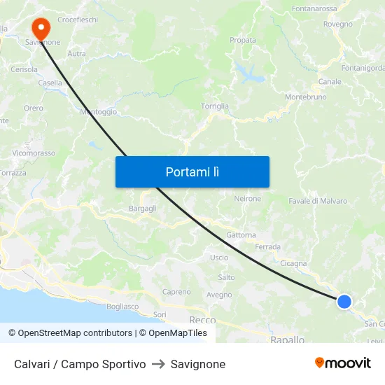Calvari / Campo Sportivo to Savignone map