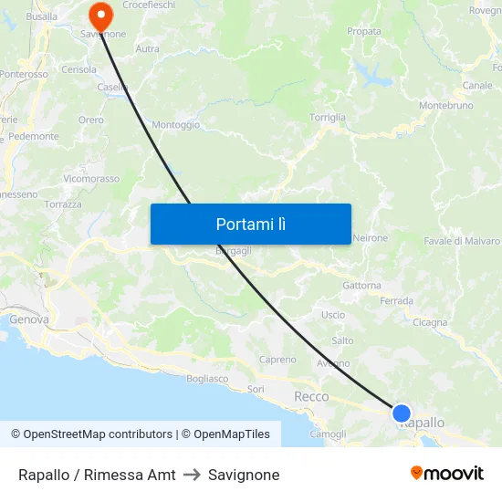 Rapallo / Rimessa Amt to Savignone map