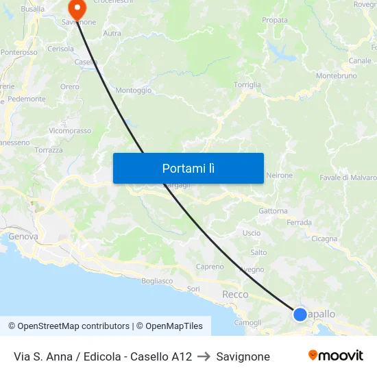 Via S. Anna / Edicola - Casello A12 to Savignone map