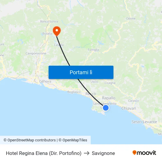 Hotel Regina Elena (Dir. Portofino) to Savignone map