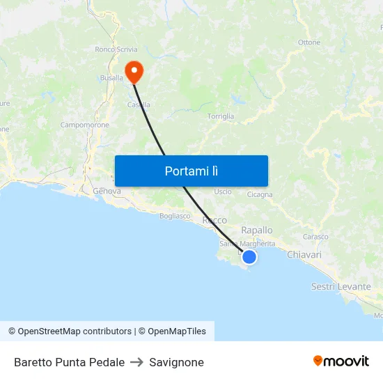 Baretto Punta Pedale to Savignone map