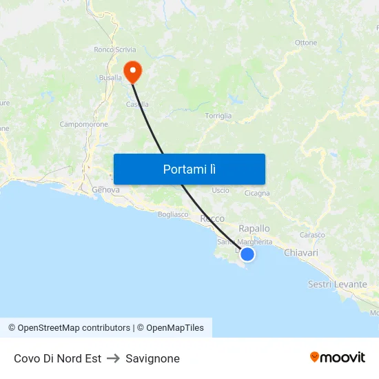 Covo Di Nord Est to Savignone map