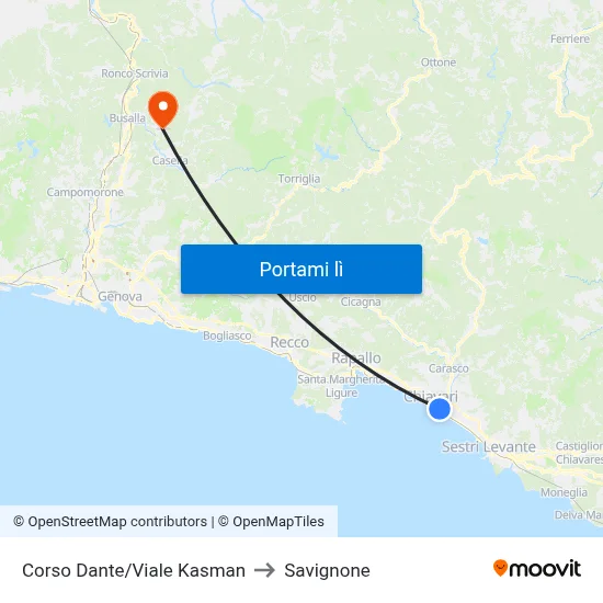 Corso Dante/Viale Kasman to Savignone map