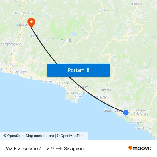 Via Francolano / Civ. 9 to Savignone map