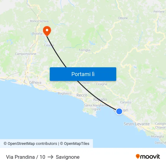 Via Prandina / 10 to Savignone map