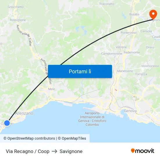 Via Recagno / Coop to Savignone map