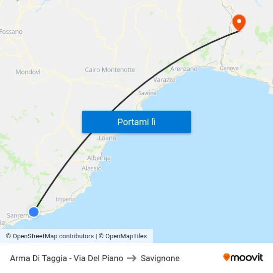 Arma Di Taggia - Via Del Piano to Savignone map