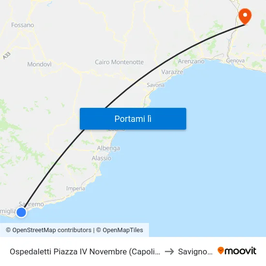 Ospedaletti Piazza IV Novembre (Capolinea) to Savignone map