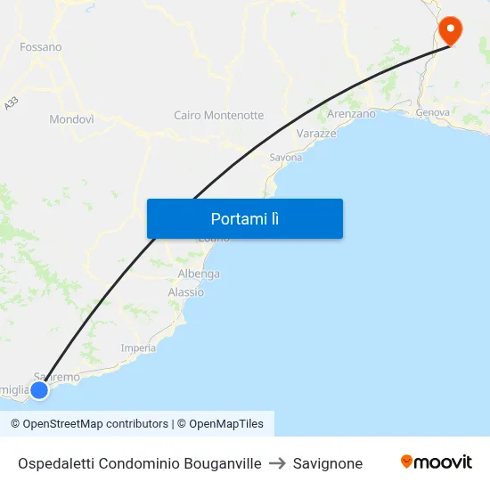 Ospedaletti Condominio Bouganville to Savignone map