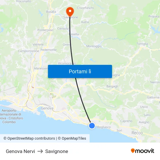 Genova Nervi to Savignone map
