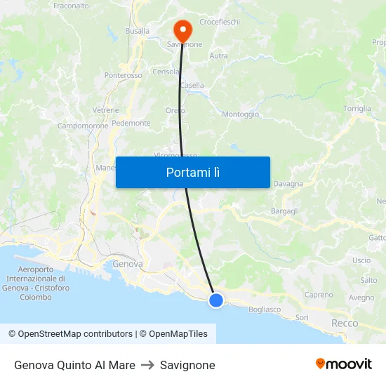 Genova Quinto Al Mare to Savignone map