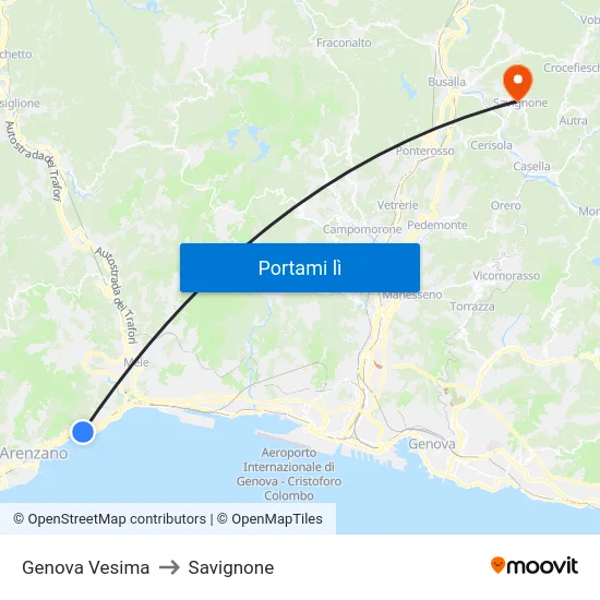 Genova Vesima to Savignone map