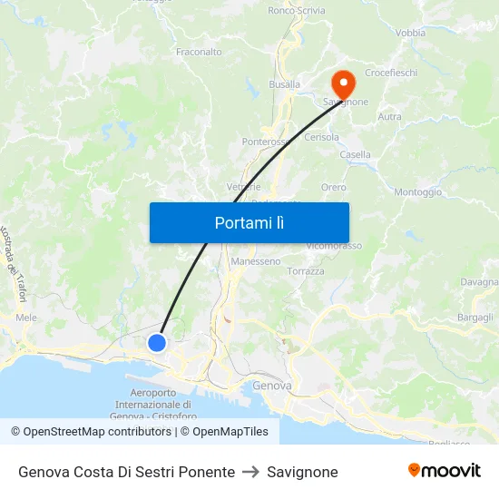 Genova Costa Di Sestri Ponente to Savignone map