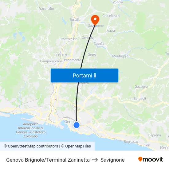 Genova Brignole/Terminal Zaninetta to Savignone map