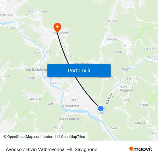 Avosso / Bivio Valbrevenna to Savignone map