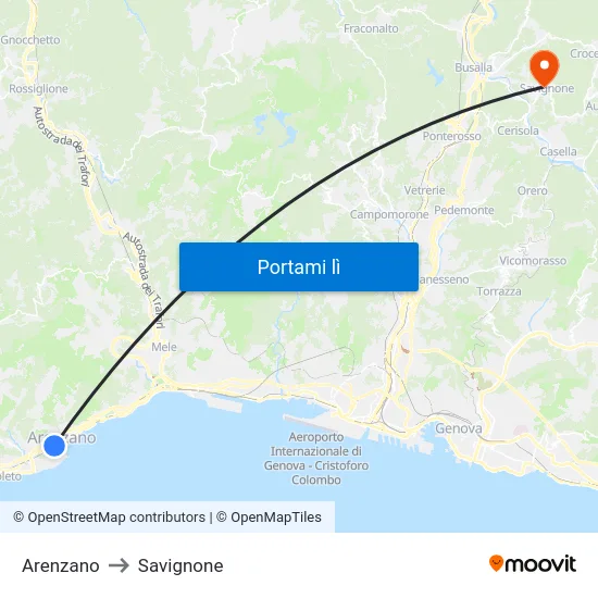 Arenzano to Savignone map