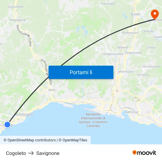 Cogoleto to Savignone map