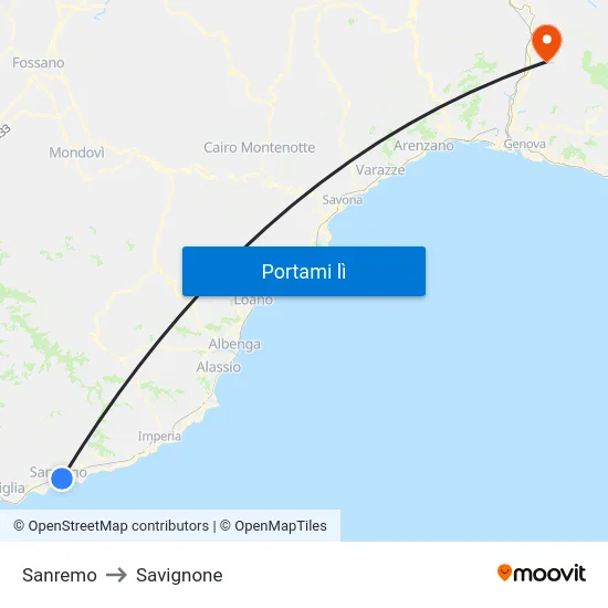 Sanremo to Savignone map