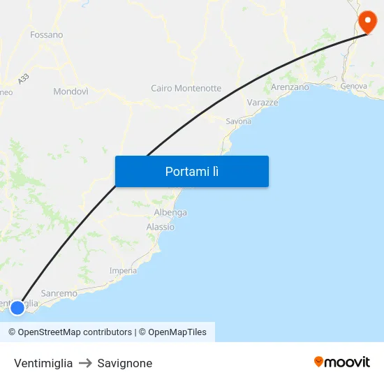 Ventimiglia to Savignone map
