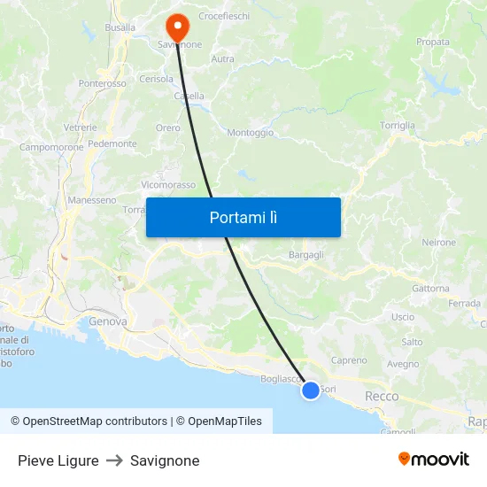 Pieve Ligure to Savignone map