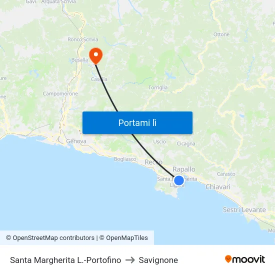 Santa Margherita L.-Portofino to Savignone map