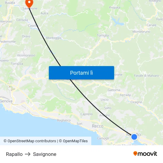 Rapallo to Savignone map