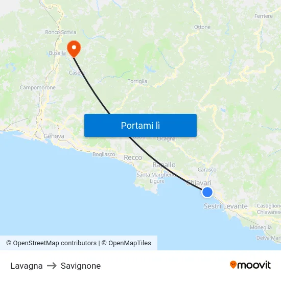 Lavagna to Savignone map